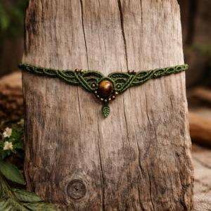 Gargantilla Choker Tribal Élfica Verde Ojo de Tigre