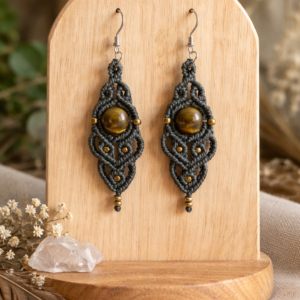 Pendientes Boho Azul Petróleo Ojo de Tigre