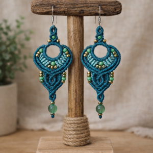 Pendientes Boho Macramé Turquesa Oscuro