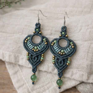 Pendientes Boho Macramé Turquesa Oscuro