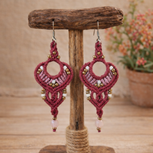 Pendientes Macramé Boho Burdeos