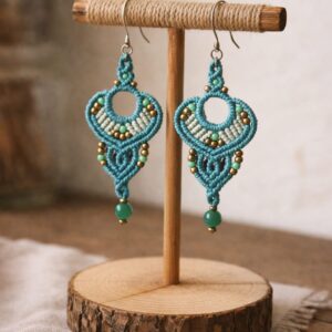 Pendientes Macramé Boho Turquesa Claro