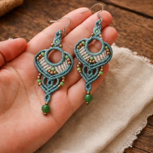 Pendientes Macramé Boho Turquesa Claro