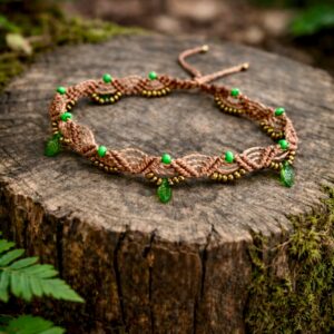 Tobillera Macramé Elfica Boho Charms Hojas Nature