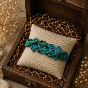 Pulsera Macramé Élfica Ojo de Tigre Verde Turquesa