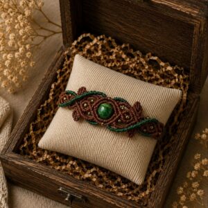 Pulsera Macramé Élfica Ojo de Tigre Verde