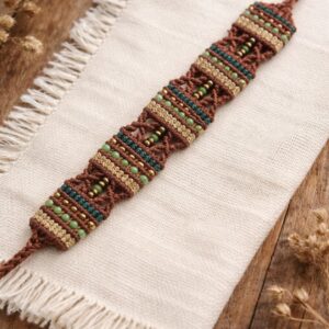 Pulsera Macramé Boho Perlas de Cristal Verde